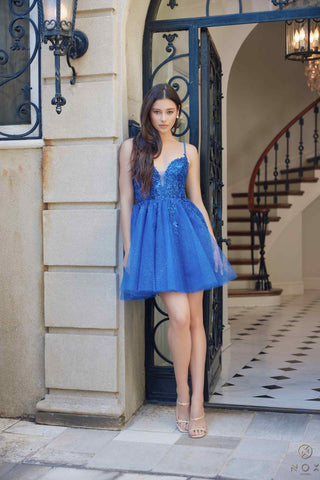 Nox Anabel E902 Short A-Line Applique Sleeveless Homecoming Dress - Glamourous Grace