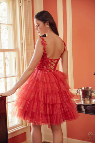 Nox Anabel E904 Short Tiered Ruffled A-Line Gown