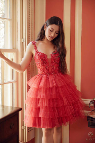 Nox Anabel E904 Short Tiered Ruffled A-Line Gown
