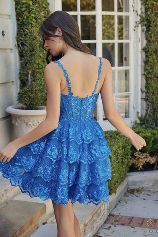 Nox Anabel E914 Short Applique Tiered A-Line Dress - Glamourous Grace