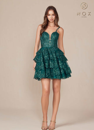 Nox Anabel E914 Short Applique Tiered A-Line Dress - Glamourous Grace