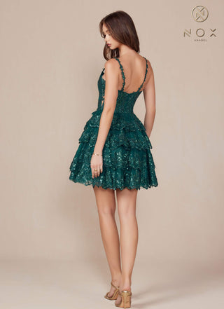 Nox Anabel E914 Short Applique Tiered A-Line Dress - Glamourous Grace