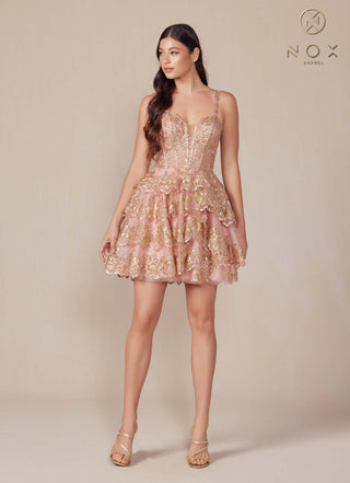Nox Anabel E914 Short Applique Tiered A-Line Dress - Glamourous Grace