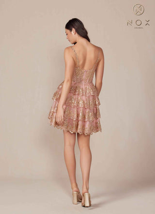 Nox Anabel E914 Short Applique Tiered A-Line Dress - Glamourous Grace