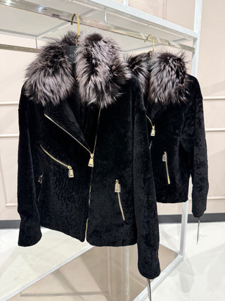 Bari Genuine Astrakhan Silver Fox Trim Coat