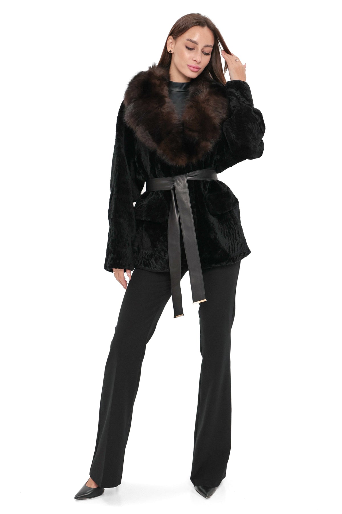 Modena Genuine Astrakhan Polar Fox Trim Coat