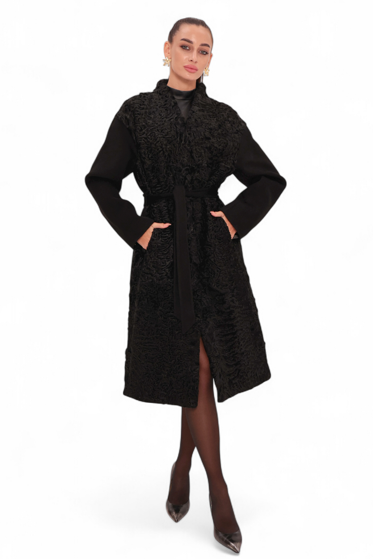 Noir Genuine Karakul Wool Overcoat