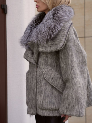 Pre-Order. Ships September 2026. Ares Genuine Fur Trim Down Fill Mohair Parka