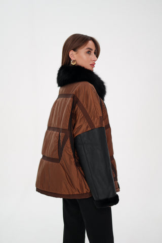 Sienna Genuine Lamb Leather Polar Fox Fur Trim Jacket in Umber