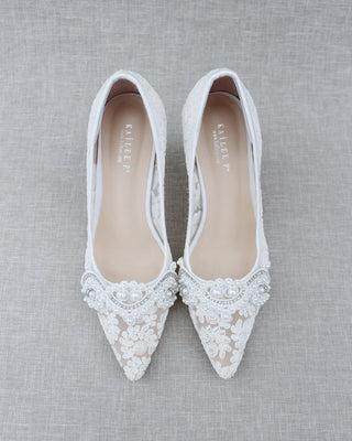 Lace Wedding Heels with Pearl Detail