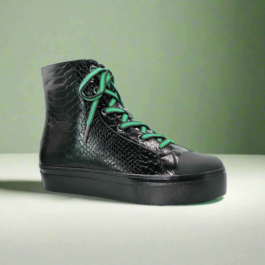 Michaela V Lucra Women's Black Italian Leather Sneakers - Glamourous Grace