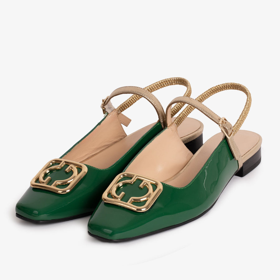 The Rosalinda Green Patent Leather Women Flat Slingback Sandal - Glamourous Grace