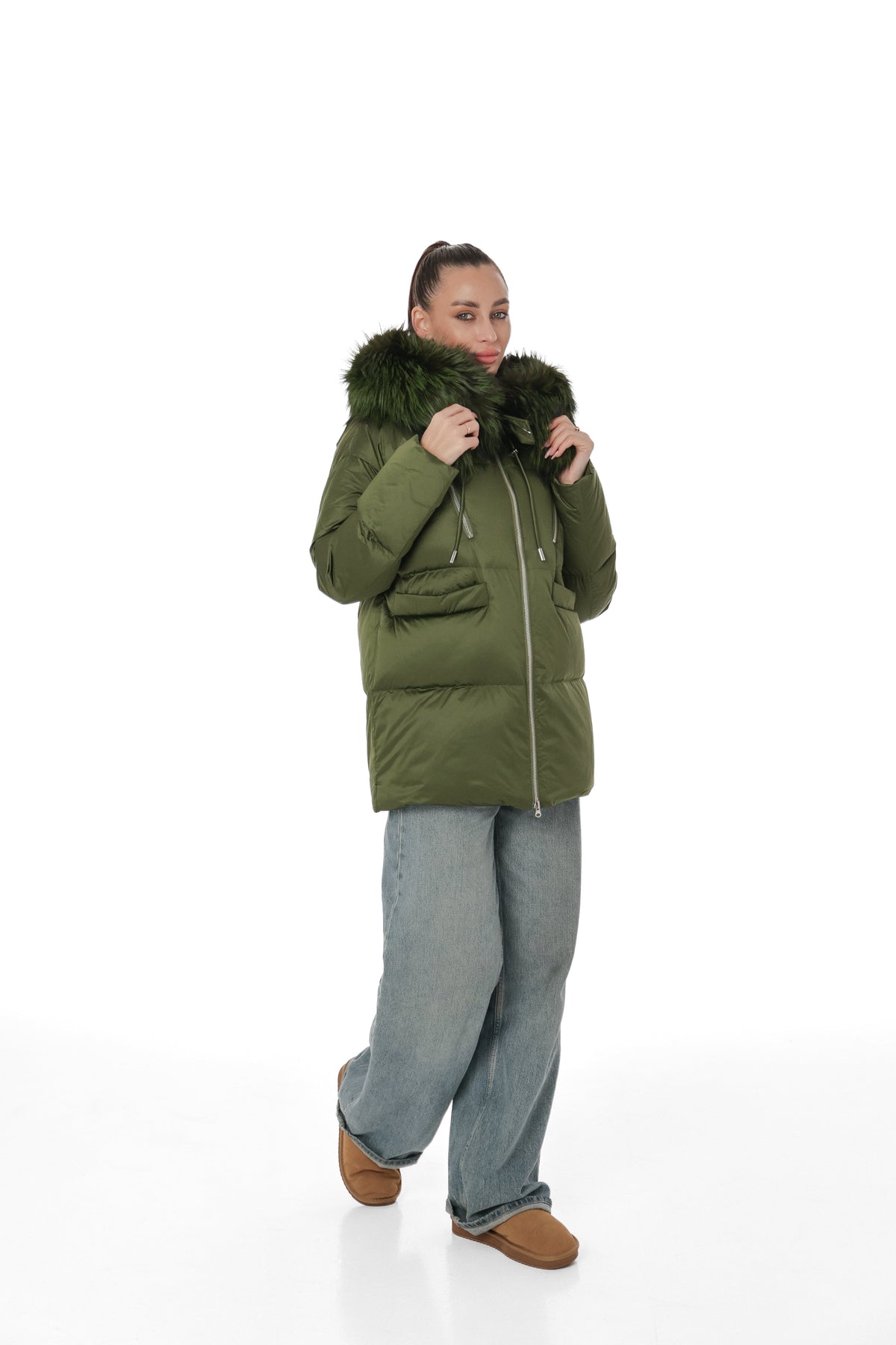 Genuine Silver Fox Fur Down Fill Coat