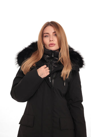 Onyx Genuine Fox Fur Vest-Lined Wool Blend Parka
