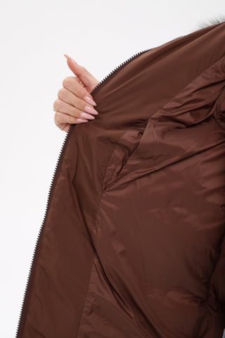 Tyler Genuine Silver Fox Down Coat in Chocolate