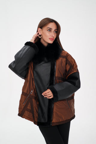 Sienna Genuine Lamb Leather Polar Fox Fur Trim Jacket in Umber