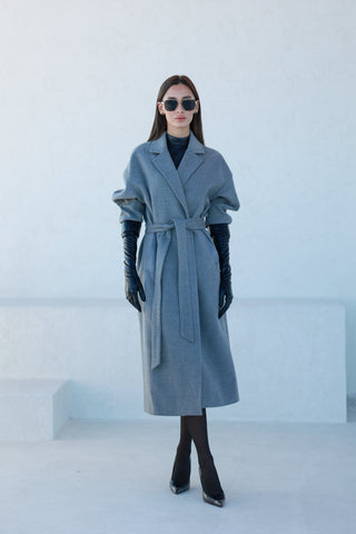 Logan Leather Trim Cashmere Blend Overcoat in Grey