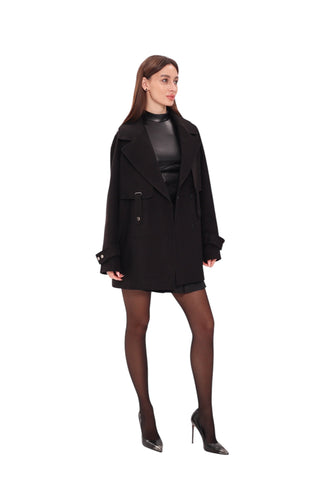 Karina Midi Cashmere Wool Blend Coat In Black