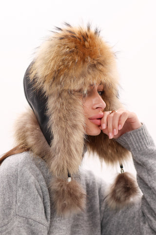 Genuine Racoon Fur Genuine Leather Hat