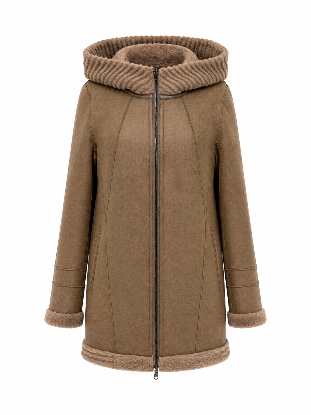 Reversible Faux Fur & Suede Jacket with Hood