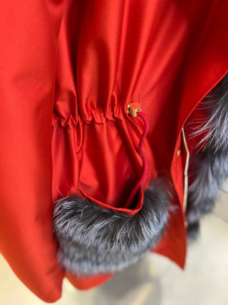 Roma Genuine Silver Fox Fur Rabbit Fur Insulated Parka in Red