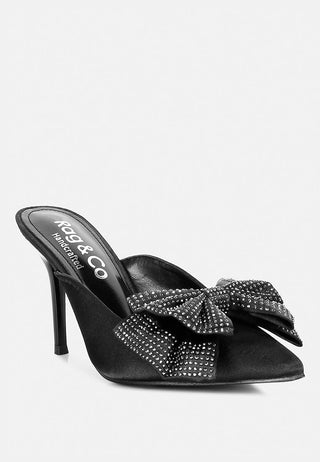 Elisda Blue Diamante Bow Heeled Mules