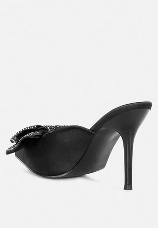 Elisda Blue Diamante Bow Heeled Mules