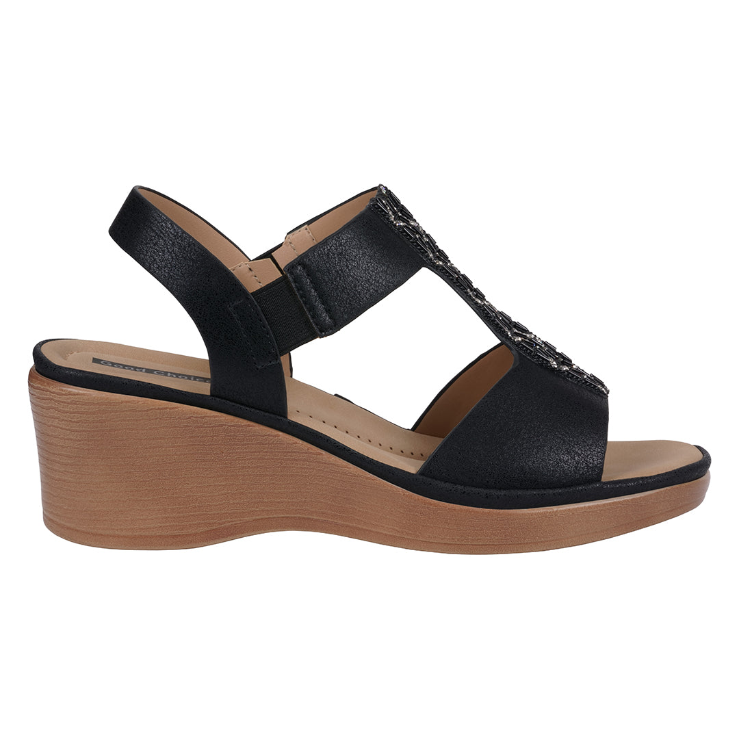 Women's Elissa Black Embellished Wedge Sandals - Glamourous Grace