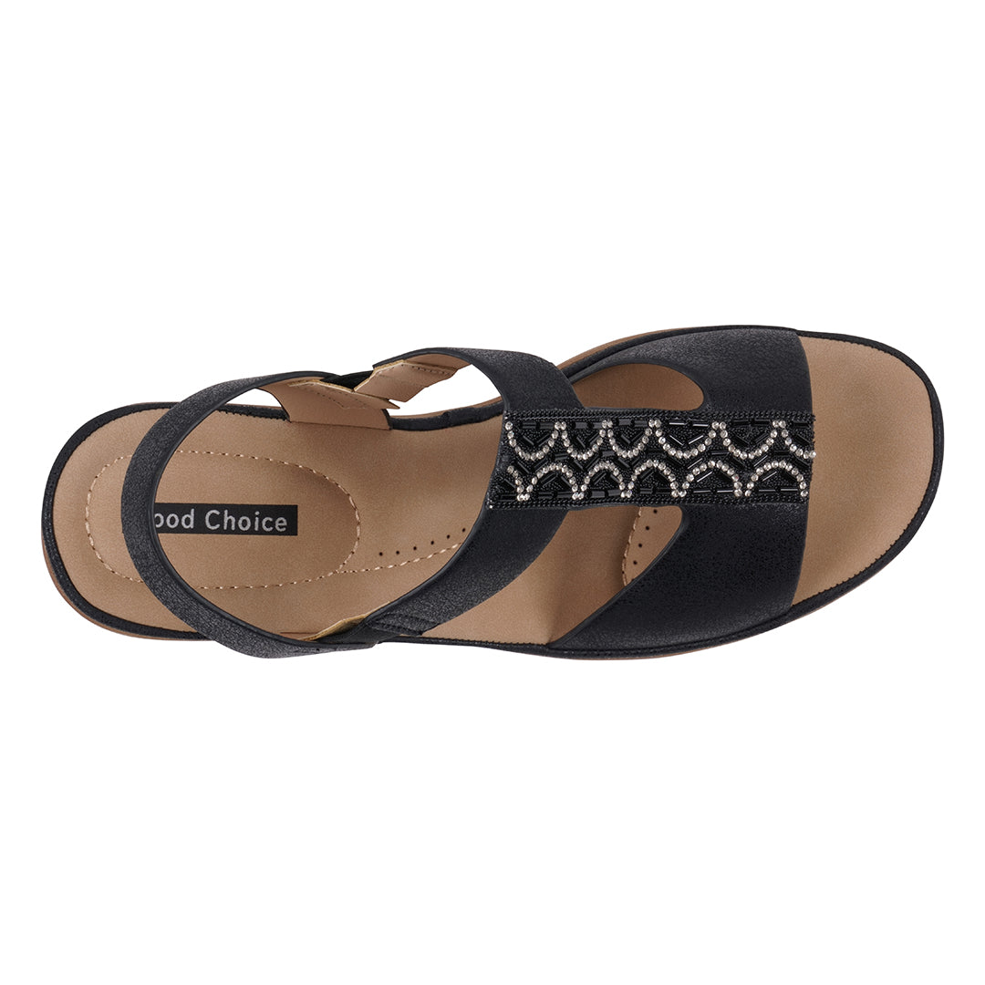 Women's Elissa Black Embellished Wedge Sandals - Glamourous Grace