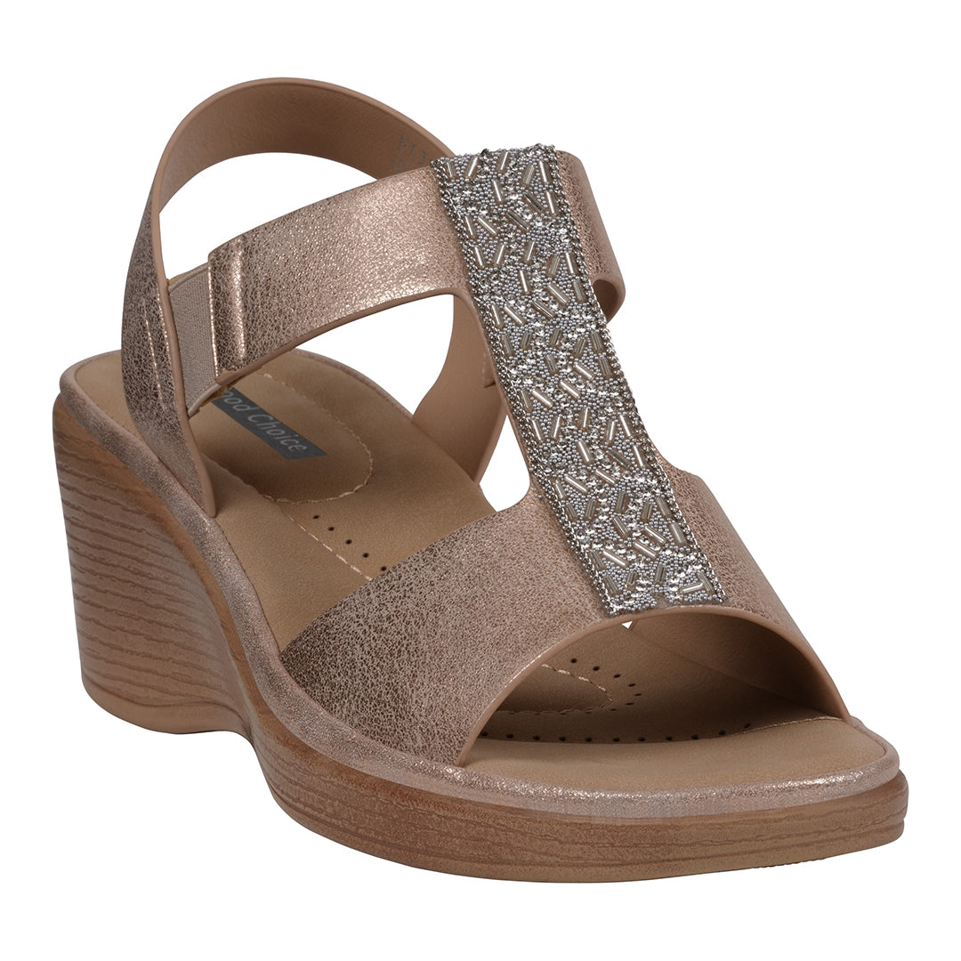 Women's Elissa Rose Gold Embellished Wedge Sandals - Glamourous Grace