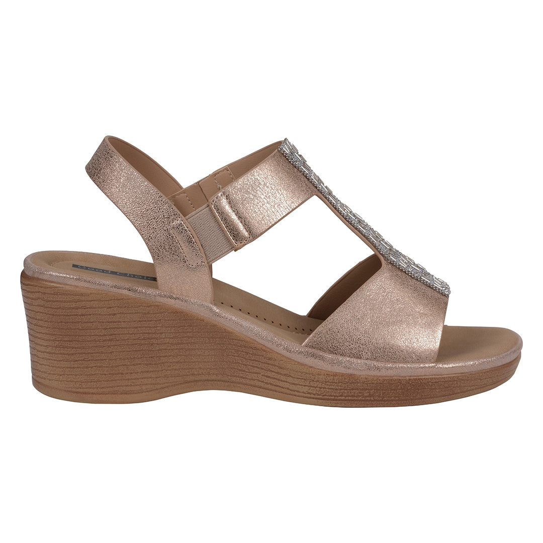 Women's Elissa Rose Gold Embellished Wedge Sandals - Glamourous Grace