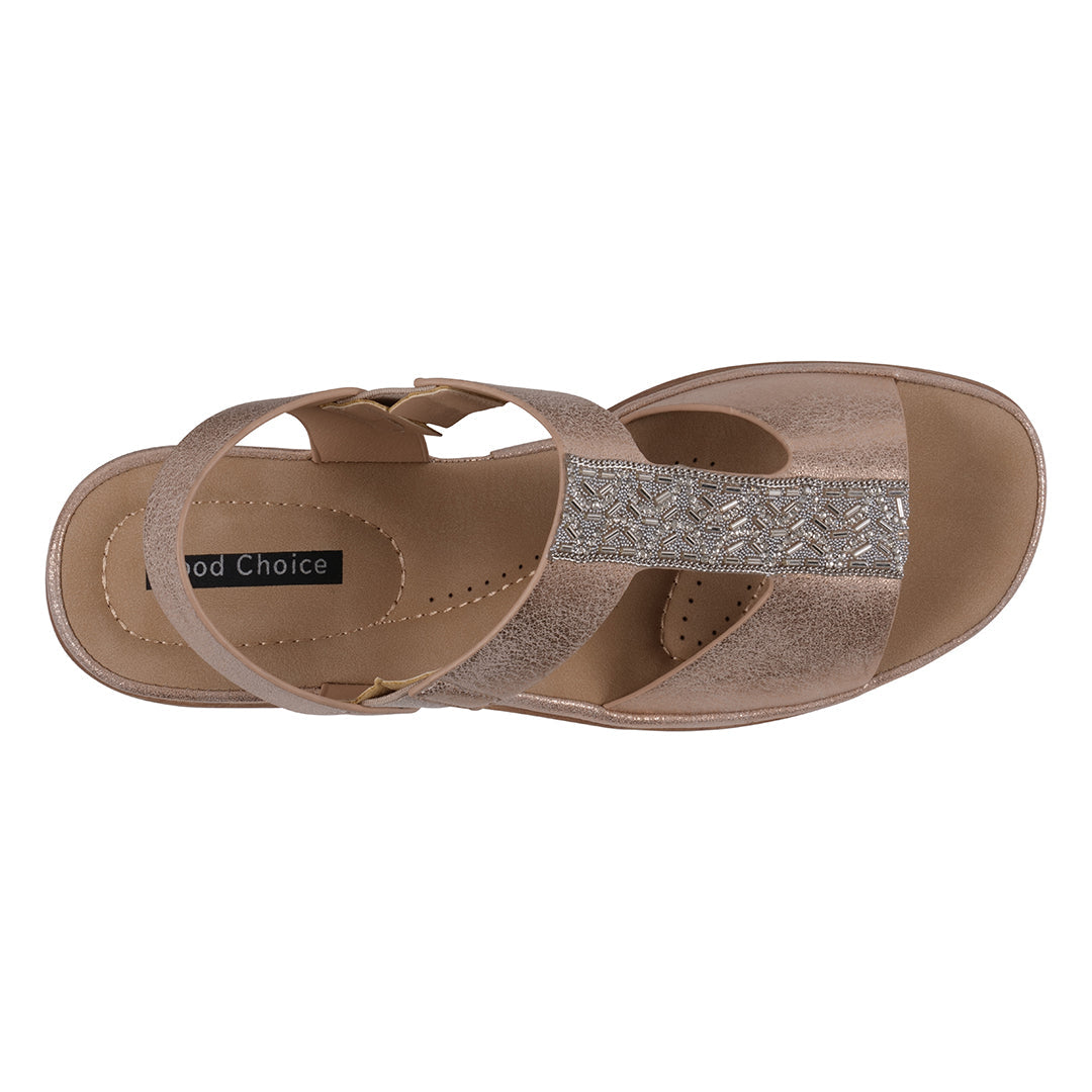 Women's Elissa Rose Gold Embellished Wedge Sandals - Glamourous Grace