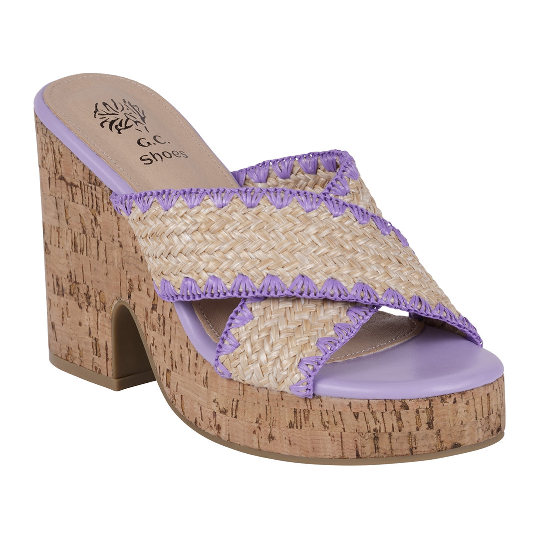 Elsa Lilac Woven Cross Strap Wooden Platform Heeled Sandals - Glamourous Grace