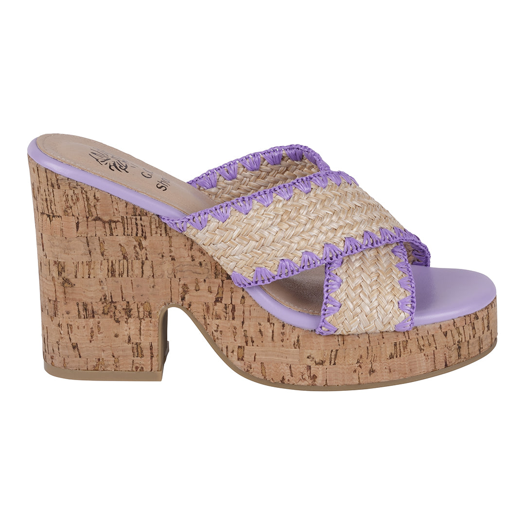 Elsa Lilac Woven Cross Strap Wooden Platform Heeled Sandals - Glamourous Grace
