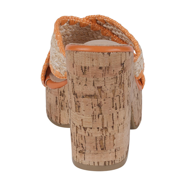 Elsa Orange Woven Cross Strap Wooden Platform Heeled Sandals - Glamourous Grace