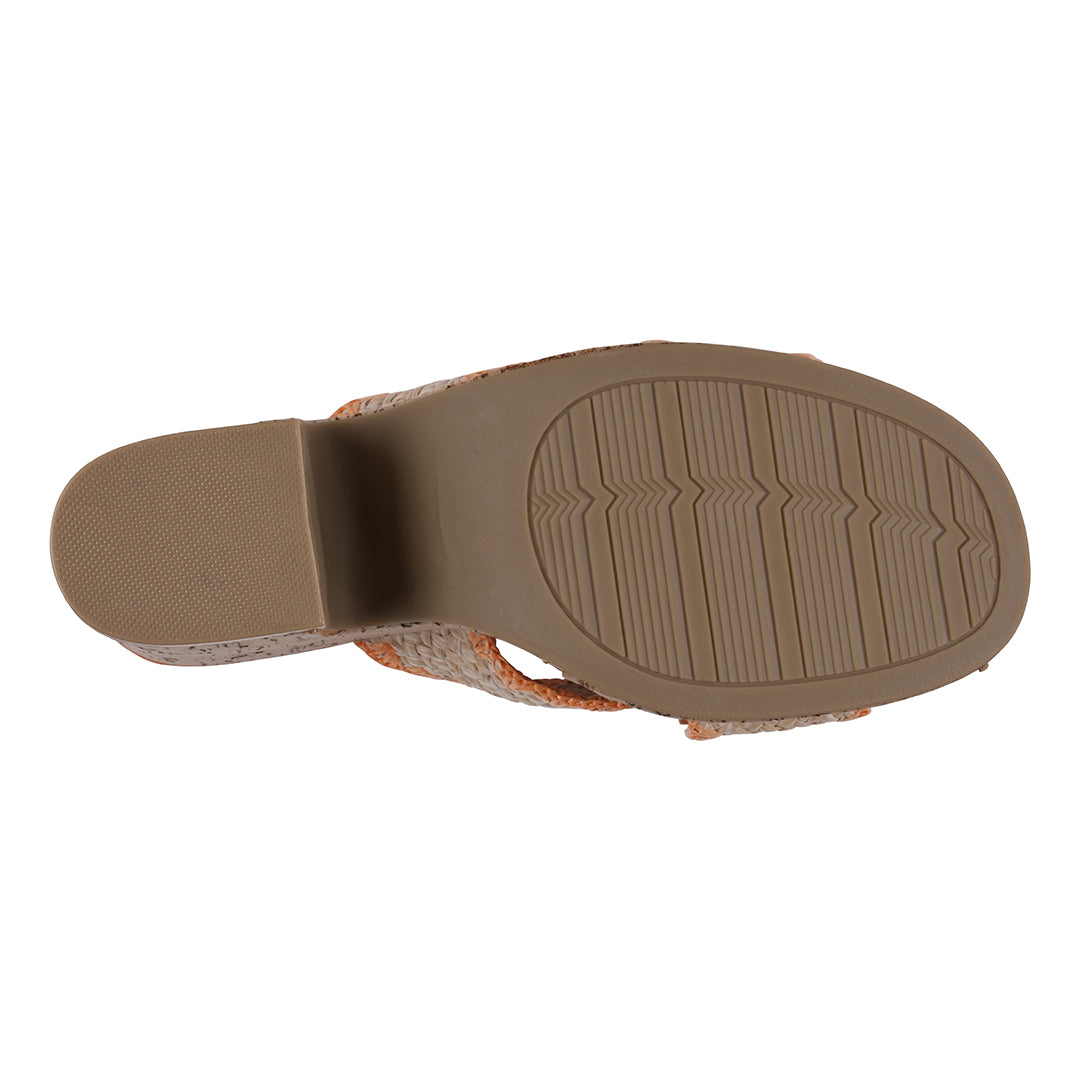 Elsa Orange Woven Cross Strap Wooden Platform Heeled Sandals - Glamourous Grace