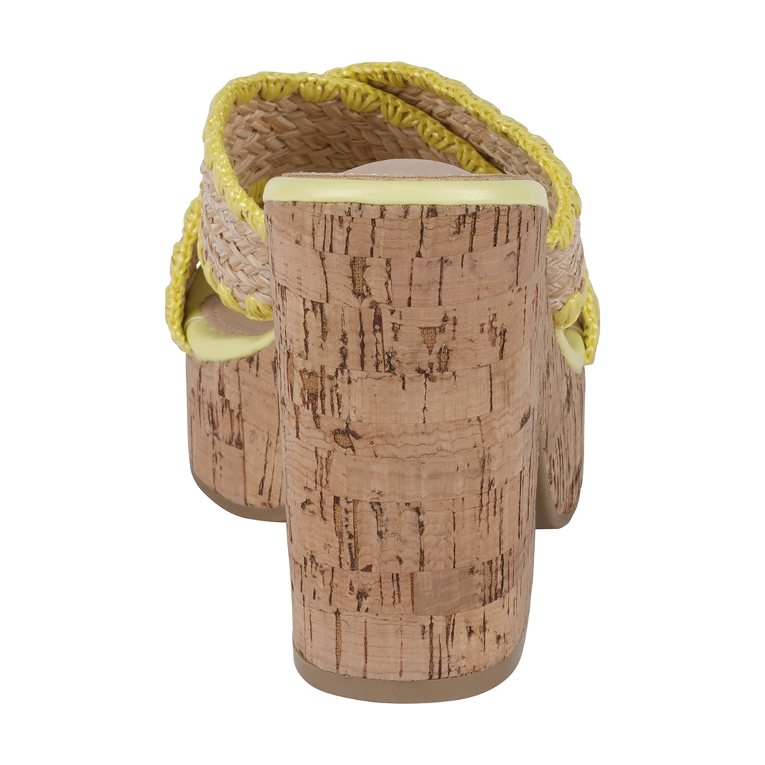 Elsa Yellow Woven Cross Strap Wooden Platform Heeled Sandals - Glamourous Grace