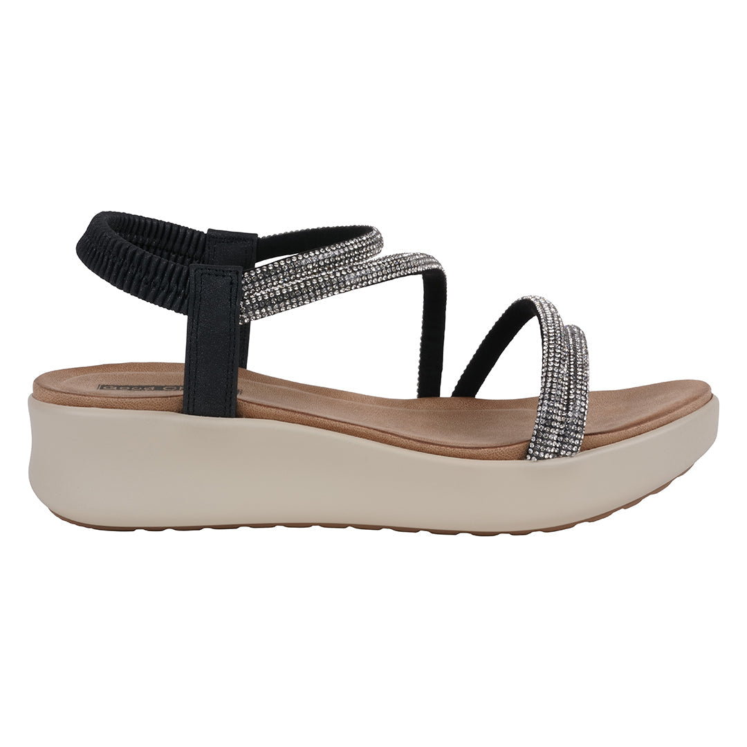 Women's Emory Black Embellished Wedge Sandals - Glamourous Grace