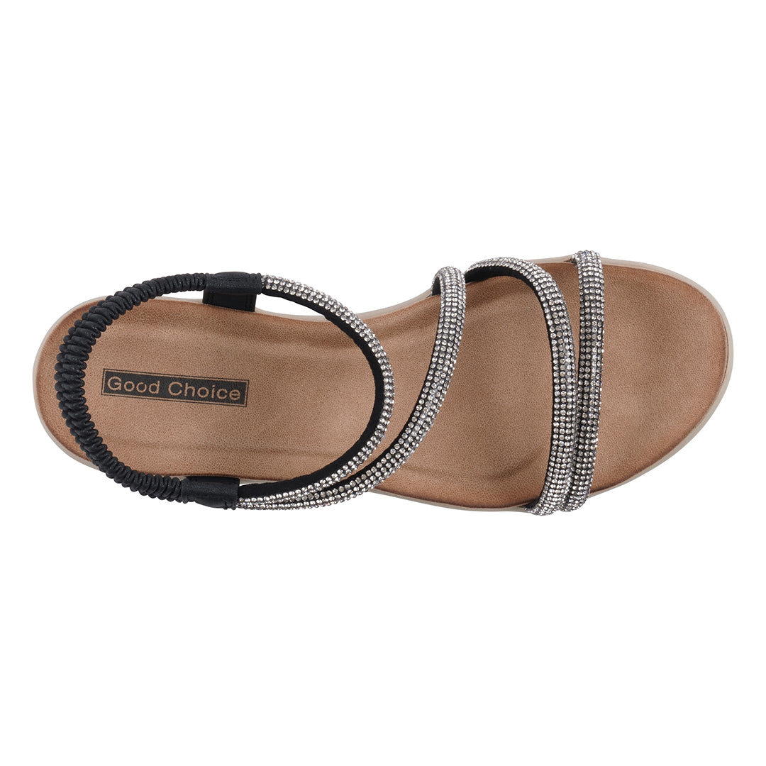 Women's Emory Black Embellished Wedge Sandals - Glamourous Grace
