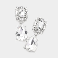 Multi Stone Cluster Teardrop Link Dangle Evening Earrings