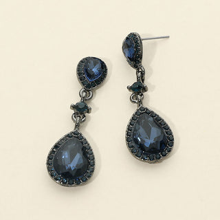 Double Teardrop Stone Accented Dangle Evening Earrings