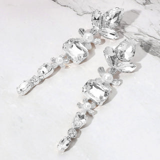 Pearl Accent Elegant Stone Cluster Drop Evening Earrings