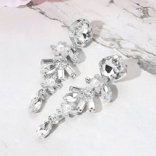 Pearl Accented Flower Stone Cluster Drop Evening Earrings