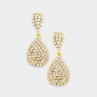 Crystal Rhinestone Pave Teardrop Evening Earrings