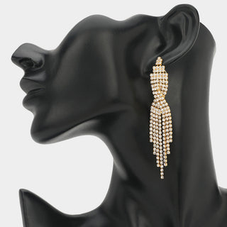 Rhinestone Tassel Drop Evening Earrings