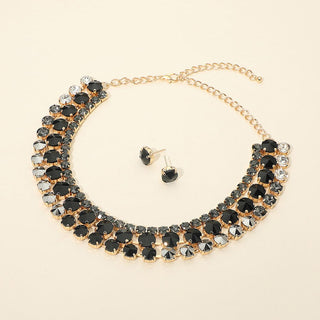 3-Row Round Stone Cluster Evening Statement Necklace