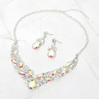 Teardrop Marquise Stone Cluster Embellished Evening Necklace
