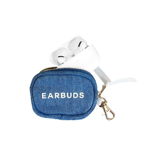 Earbuds Travel Case w Clasp – Denim - Glamourous Grace