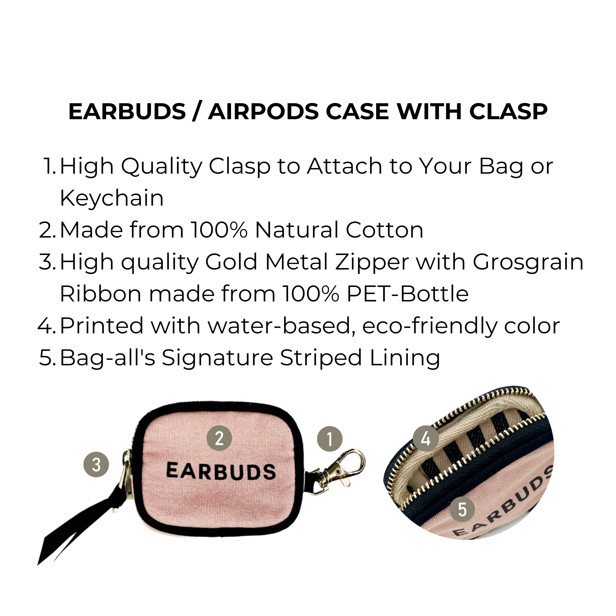 Earbuds Travel Case w Clasp – Pink/Blush - Glamourous Grace