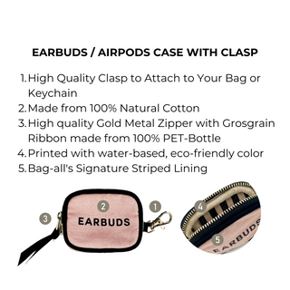 Earbuds Travel Case w Clasp – Pink/Blush - Glamourous Grace